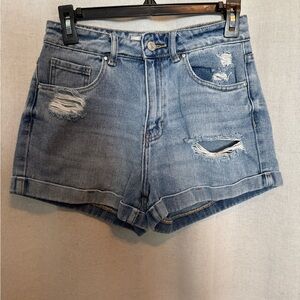 PacSun Light Blue Distressed High-Waist Denim Shorts